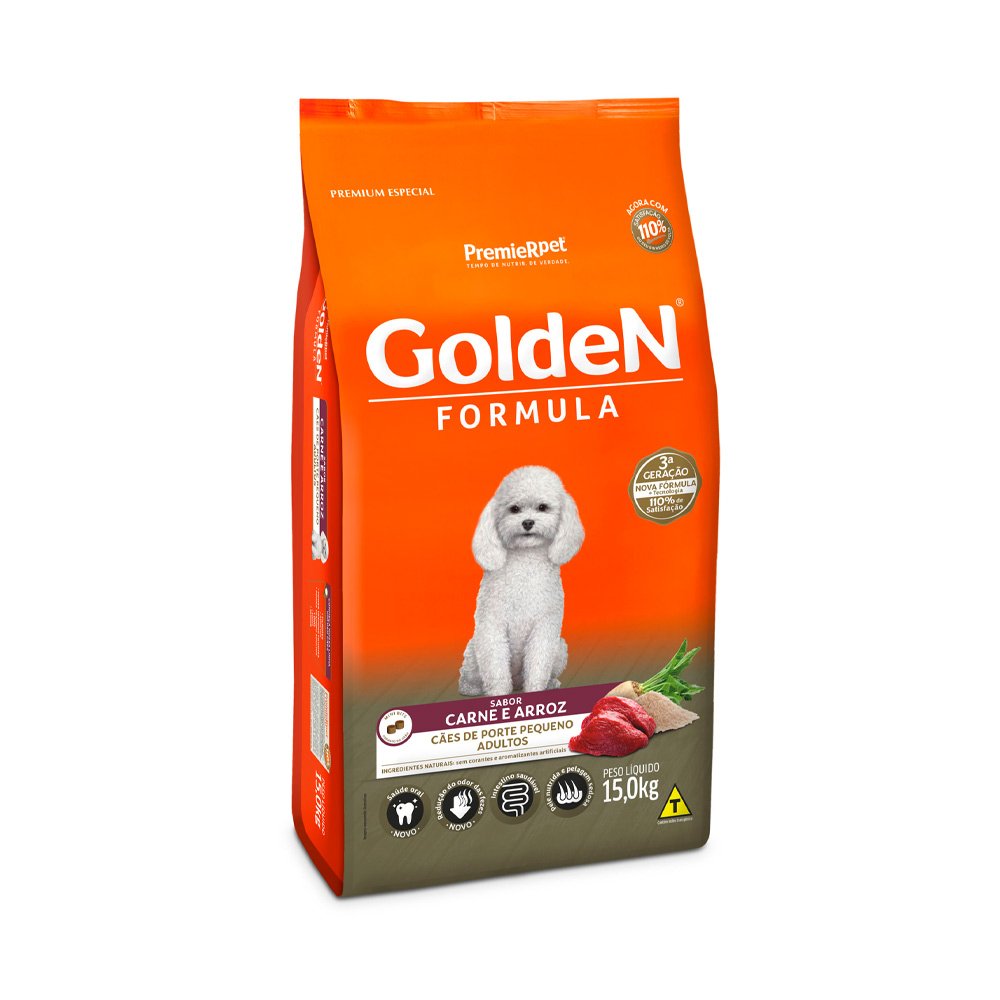 Ração Golden Fórmula Para Cães Adultos de Porte Pequeno Sabor Carne e Arroz - 15kg