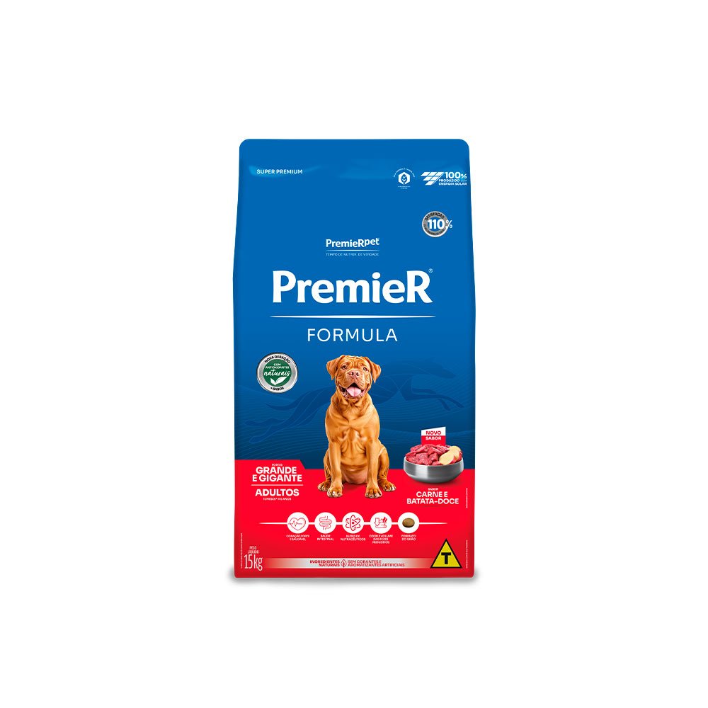 Ração Premier Fórmula para Cães Adultos de Raças Grandes e Gigantes Sabor Carne e Batata-Doce - 15 kg