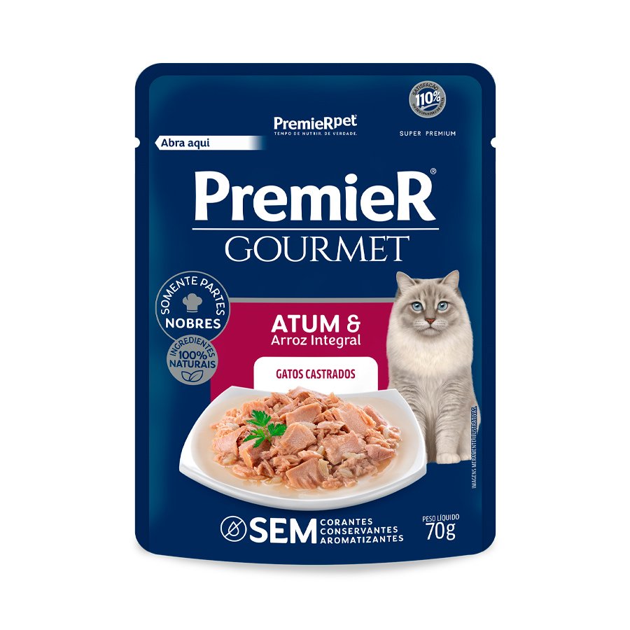 Ração Úmida Premier Gourmet Para Gatos sabor Atum e Arroz integral 70g (var.)