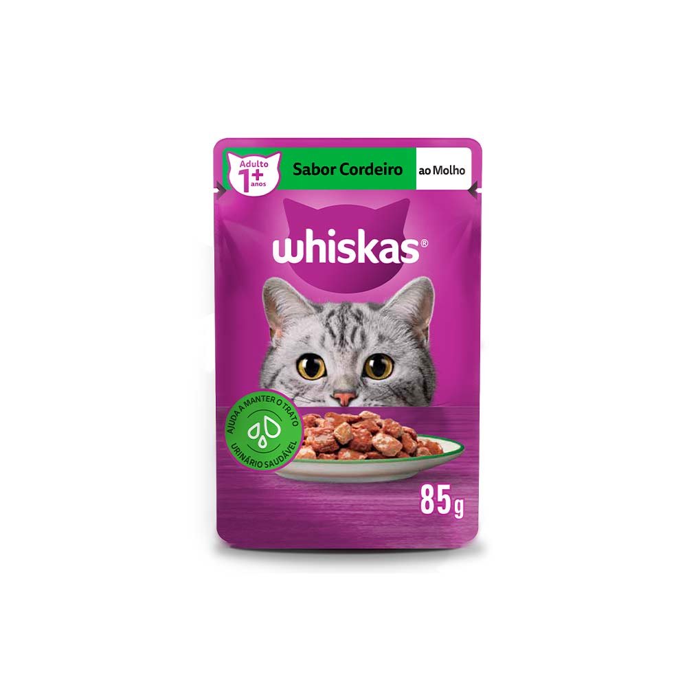 Ração Úmida Whiskas Sachê para Gatos Adultos Sabor Cordeiro ao Molho - 85g