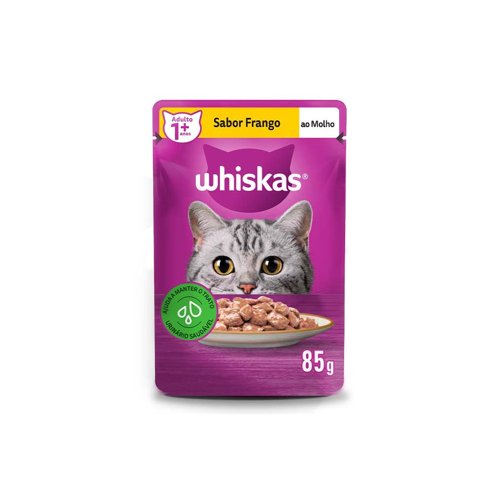 Ração Úmida Whiskas Sachê para Gatos Adultos Sabor Frango ao Molho - 85g